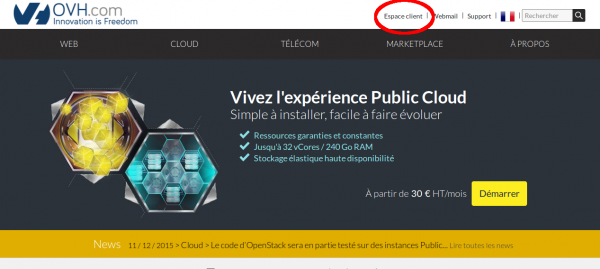 Page d'accueil d'ovh