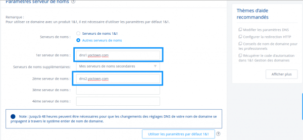 Configuration des DNS 1&1